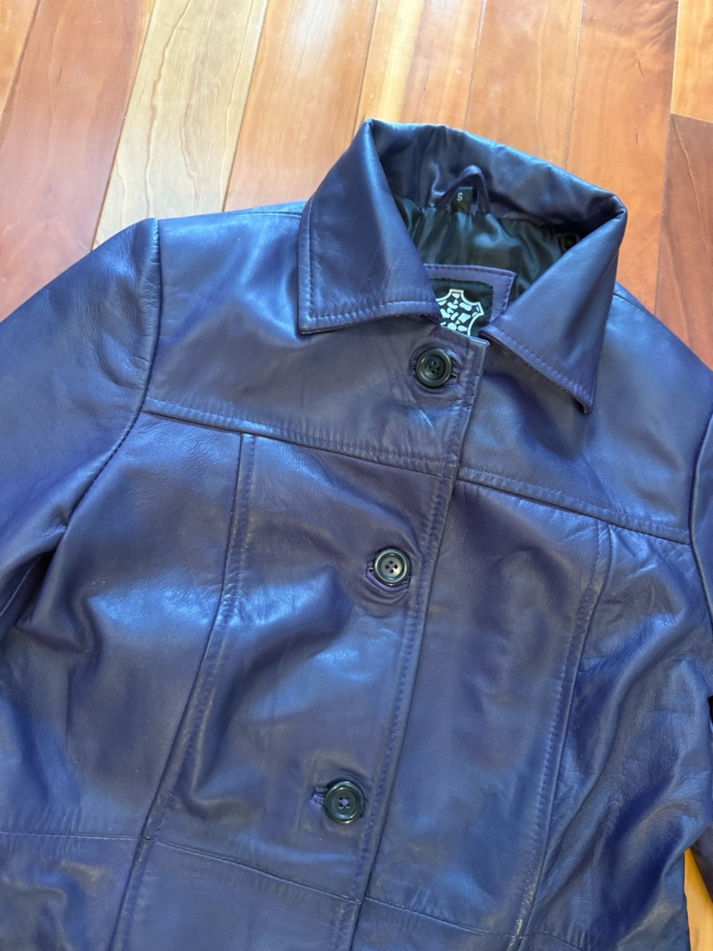Purple Leather Button-Front Women's Coat - Picture 5 of 7